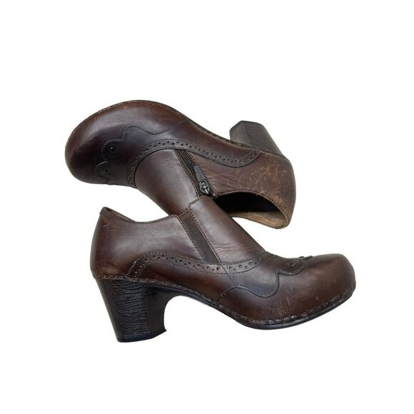 Dansko Clogs Women’s Size 40 Nancy Brown Slip On Heels Zip Casual Leather - Picture 8 of 11